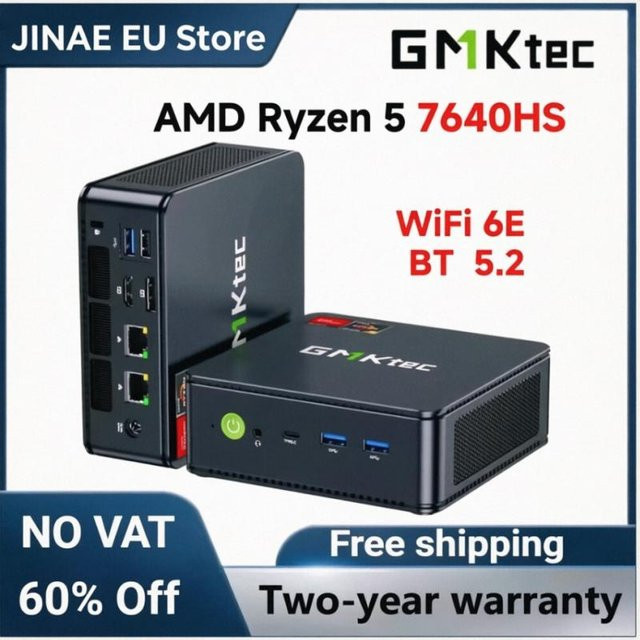 GMKtec M6 Ultra Mini-PC mit AMD Ryzen 5 7640HS, Radeon 760M, DDR5, PCIe 4.0 NVMe SSD, WiFi 6E, Bluetooth 5.2 und Windows 11 Pro in Schwarz - Bild 1