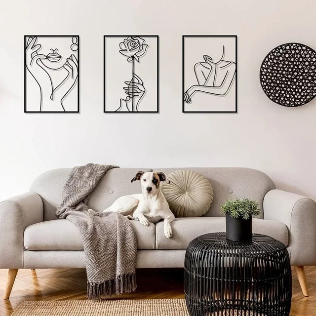 CIFBUY Abstrakte Wanddekoration aus Metall in Schwarz mit weiblicher Silhouette und Linienkunst für modernes Wohnzimmer - Bild 1