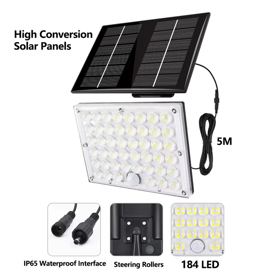 Burhui Solar LED Flutlichtstrahler mit Bewegungssensor und 1500mAh Akku, Wasserdichte Solar-Wandlampe für Garten und Außenbereich in Cool White - Bild 2