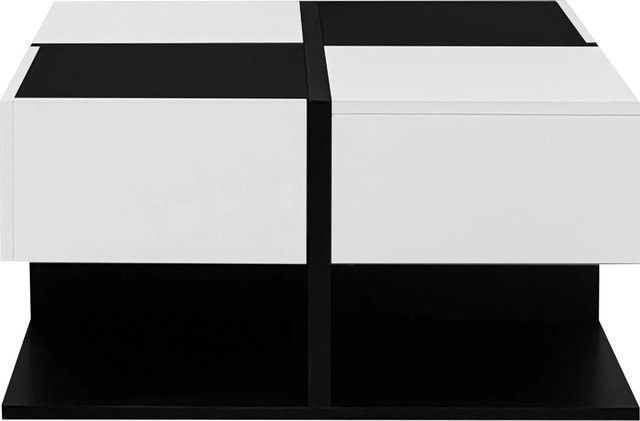 okwish Couchtisch quadratisch mit 2 Schubladen in Schwarz-Weiß, B/T/H: 70 x 70 x 35,5 cm - Bild 1