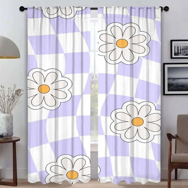 2er-Set Verdunkelungsvorhänge mit floralem Blumenmuster in Lila, Breite: 50 cm, Höhe: 70 cm - Bild 1
