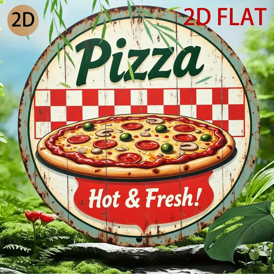CIFBUY Vintage Pizza Metallschild Rund Wanddekoration Multicolour Durchmesser: 20 cm - Bild 3