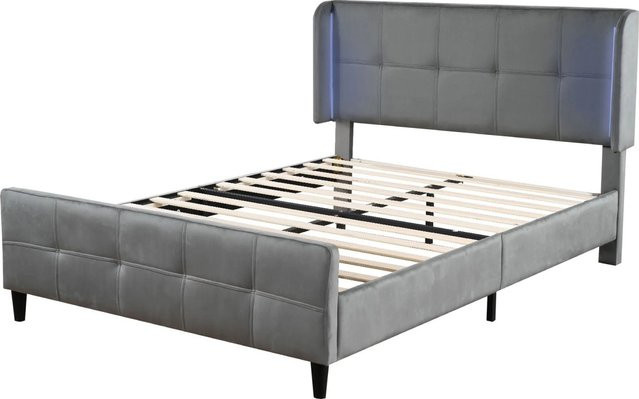 okwish Polsterbett mit LED-Beleuchtung und verstellbarem Kopfteil in Grau, B/T/H: 140 x 200 x 113,5 cm - Bild 1