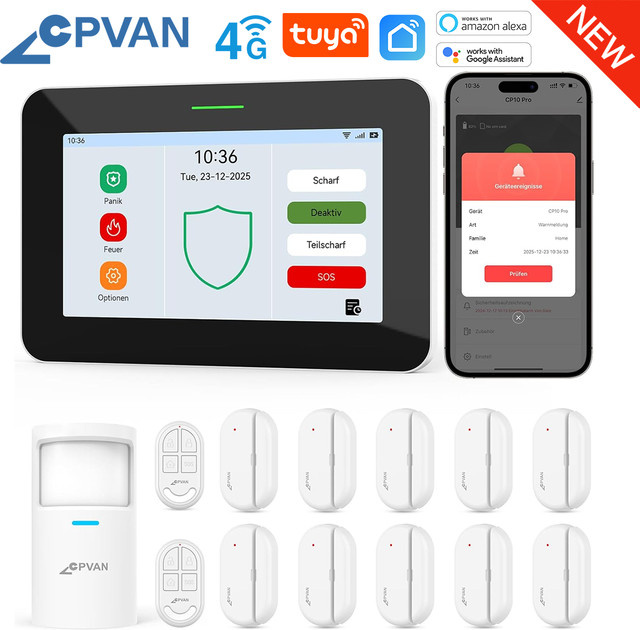 CPVAN 7-Zoll Smart-Home-Alarmsystem kabellos mit WiFi und Tuya Smart Life-Steuerung inklusive Zubehör - Bild 1