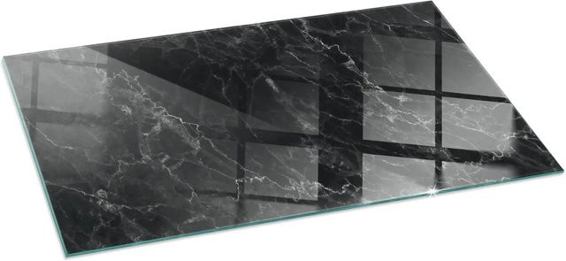 Tulup Glasplatte für Kamin mit Marmormuster in Schwarz, B/T: 140 x 70 cm - Bild 1