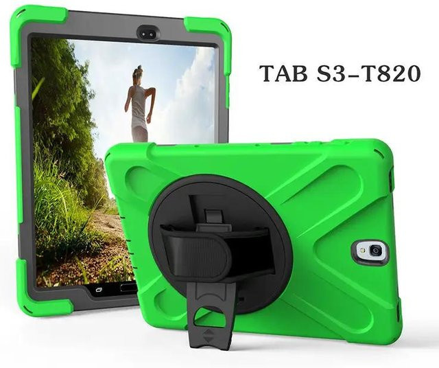 Stoßfeste Silikon Schutzhülle mit 360 Grad drehbarer Handschlaufe für Samsung Galaxy Tab S3 9.7 SM-T820 T825 in Grün - Bild 1