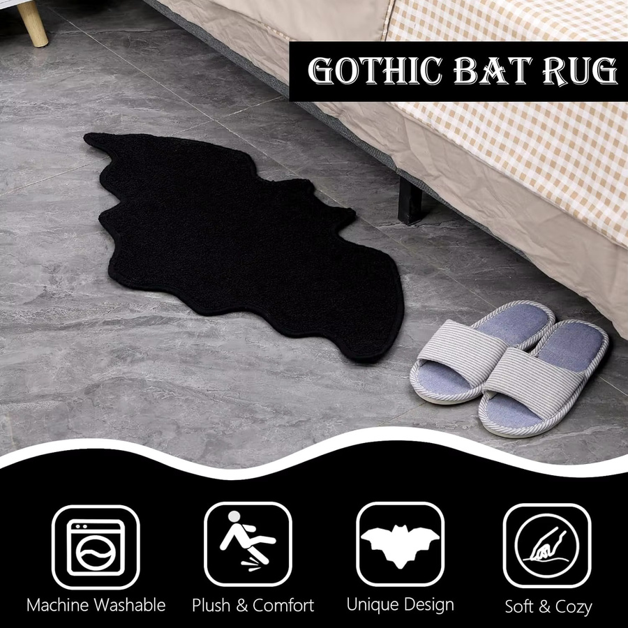 VIKAMA Fledermaus Badezimmer-Fußmatte in Schwarz, rutschfest und weich für Halloween oder Gothic-Dekoration, B/T: 60 x 40 cm - Bild 3
