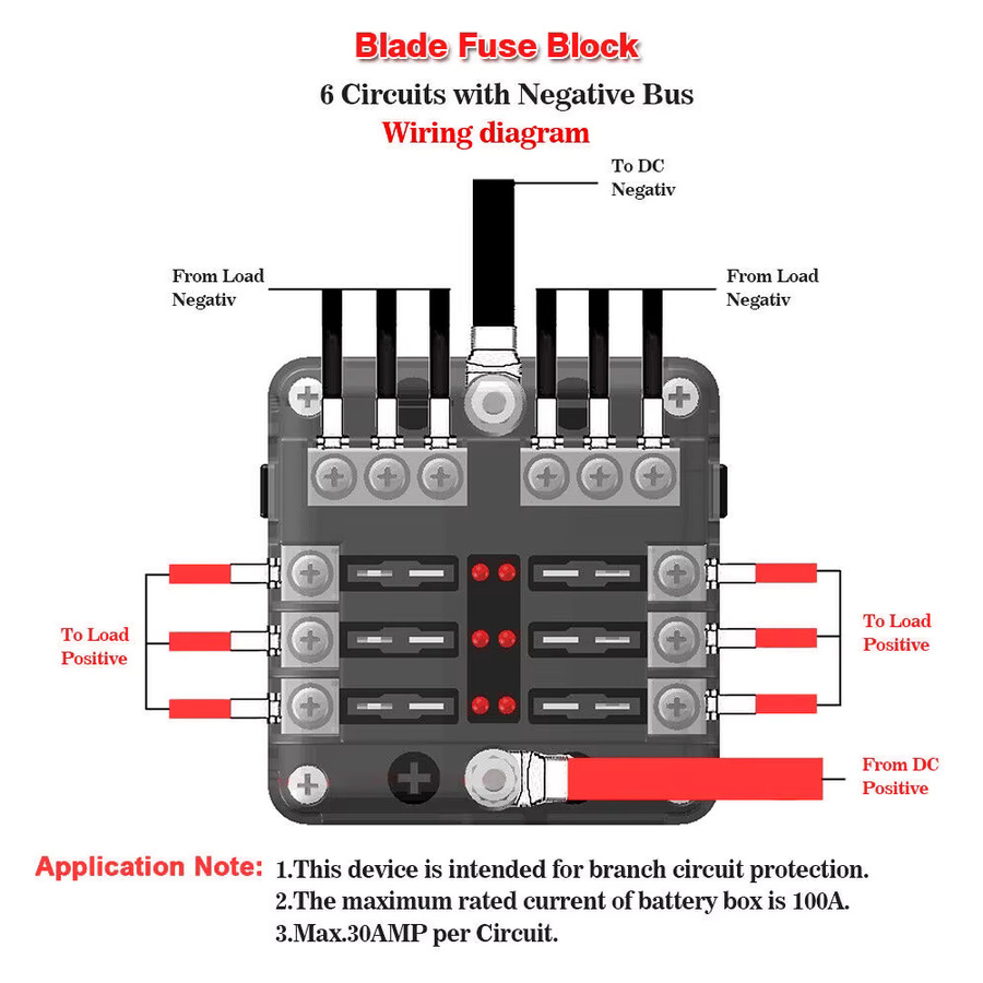 Dynoracing Blade Sicherungskasten Block mit LED Anzeige für Auto und Boot, 6-Wege & 12-Wege Stromverteilung Panel, wasserdicht, Schwarz - Bild 3