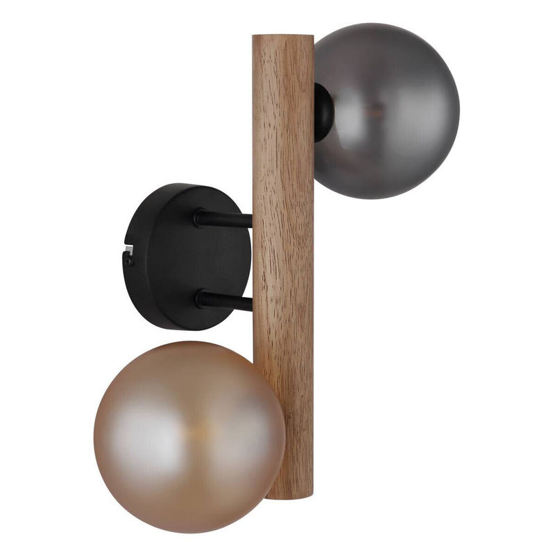 Globo LED-Wandleuchte aus Metall und Holz mit Glaskugeln in Dunkelbraun und Amber, H x B: 32 x 16,5 cm - Bild 2
