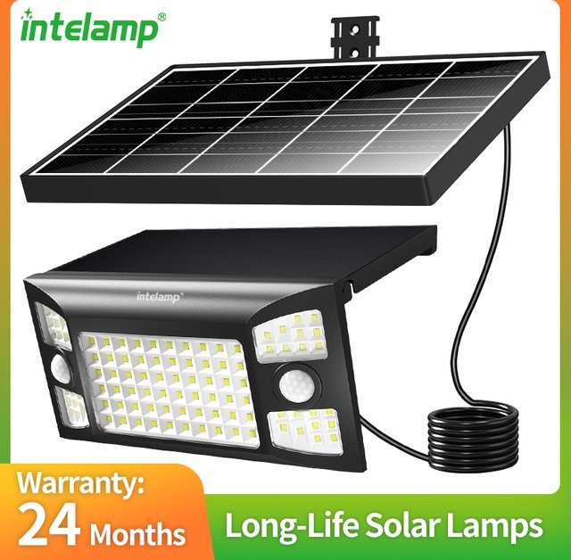 Intelamp Solar-LED-Wandleuchte mit Bewegungssensor, 2000 lm, 8000 mAh, IP65 wasserdicht, Schwarz - Bild 1