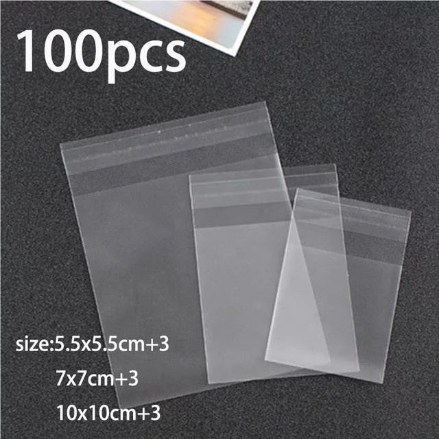 100 Stück transparente selbstklebende Kunststoff-Verpackungsbeutel für Süßigkeiten und Plätzchen - Bild 1