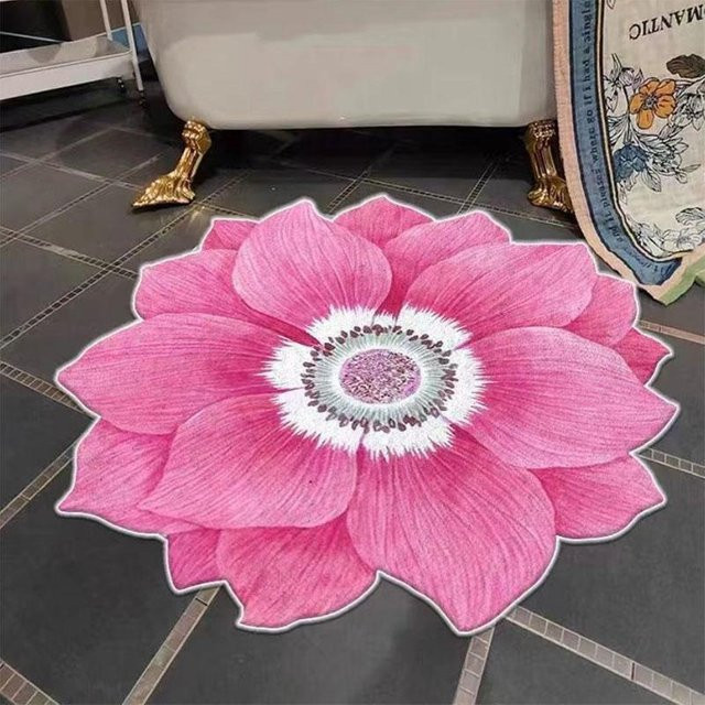 WTEMPO Blumenteppich Bauhinia Blue Lotus in Rosa, rund, saugfähig und rutschfest, Durchmesser: 120 cm - Bild 1