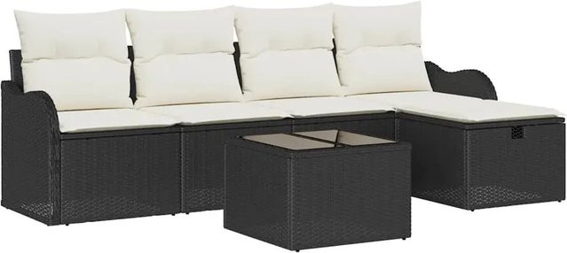 vidaXL Garten-Sofa-Set aus Polyrattan in Schwarz mit Kissen, 6-teiliges L-Shape Lounge-Set für Garten und Terrasse mit Eckelement, Ottoman und Couchtisch - Bild 1