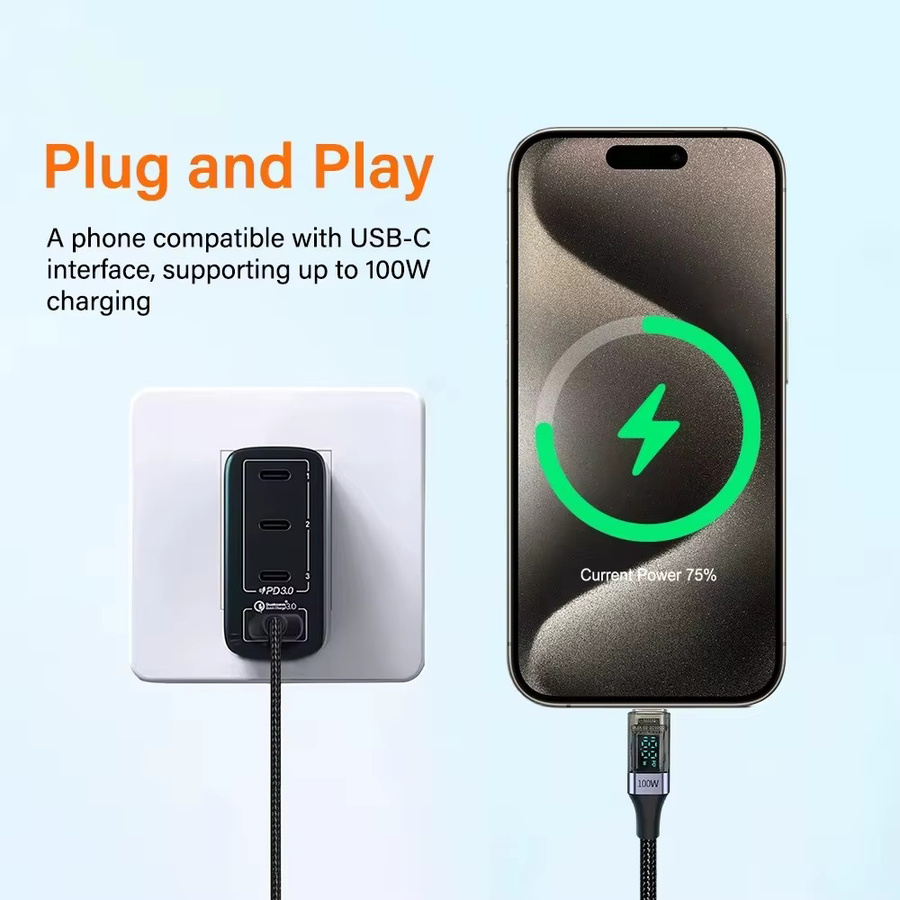 100 W USB-C auf USB-C Datenkabel mit Digitalanzeige und Schnellladefunktion in Lila - Bild 4