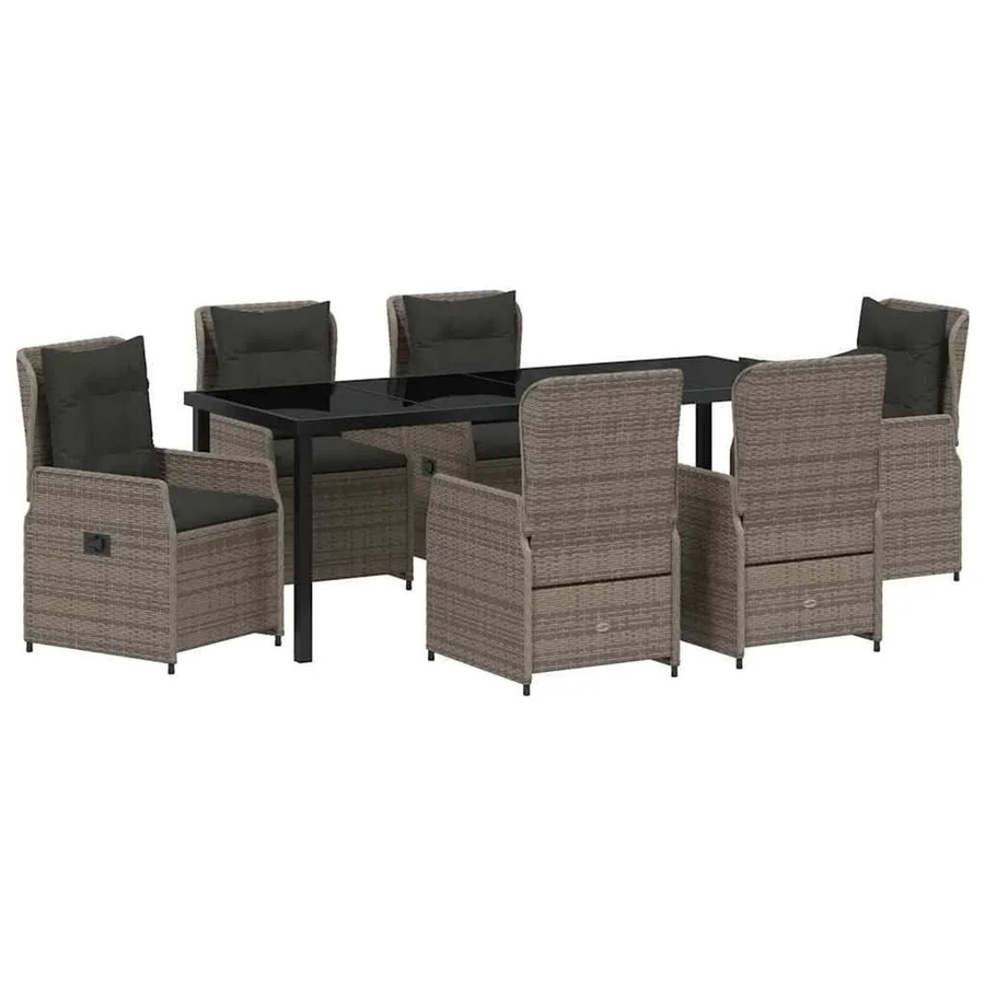 vidaXL Garten Essgruppe 7-teilig aus Poly-Rattan in Grau mit Tisch und Sicherheitsglas - Bild 2