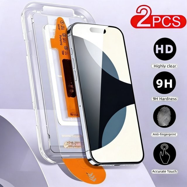 2 Stück DIXSG Full Cover Displayschutzfolien für iPhone 17 16 15 14 13 12 11 Pro Max Plus XR XS mit One Click Installationsglas in Transparent - Bild 1