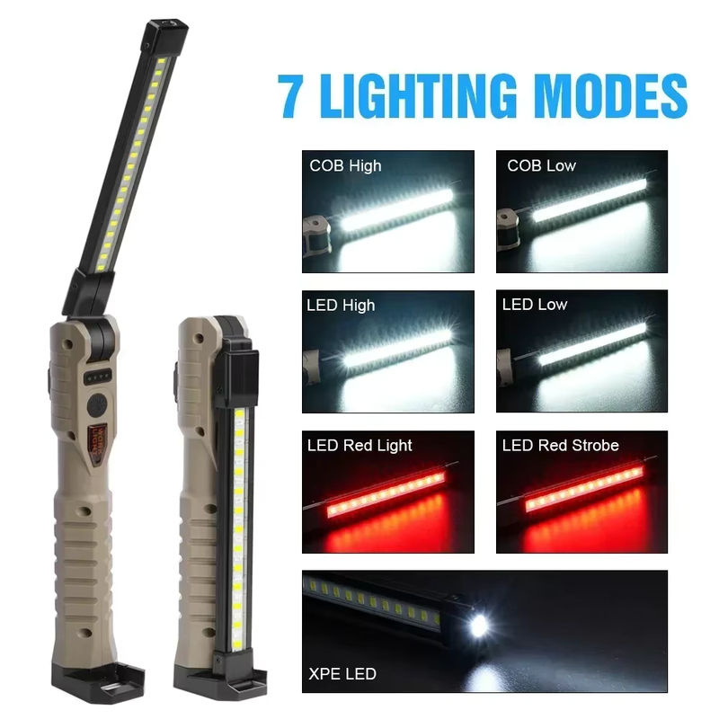 Heinast USB wiederaufladbare LED-Arbeitsleuchte in Schwarz mit 1000 Lumen, COB-Laterne mit Betriebskapazitätsanzeige und Griff für Autoreparaturen und Outdoor-Einsätze - Bild 4