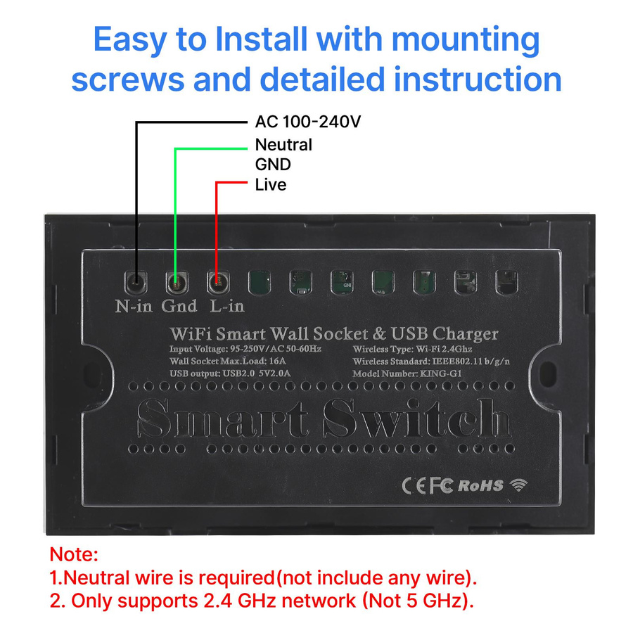 Neoglint Intelligenter WiFi Touch-Lichtschalter mit Glasplatte in Weiß, App- und Sprachsteuerung, UK-Stecker - Bild 2