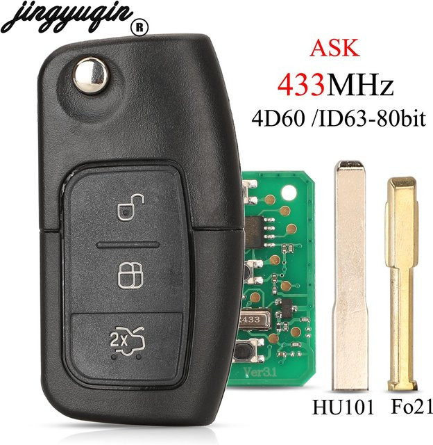 Jingyuqin ASK 433MHz Klappbarer Fernschlüssel 4D60 ID63 für Ford Focus Mondeo C-Max S-Max Galaxy Fiesta Keyless Entry HU101 FO21 in Schwarz - Bild 1