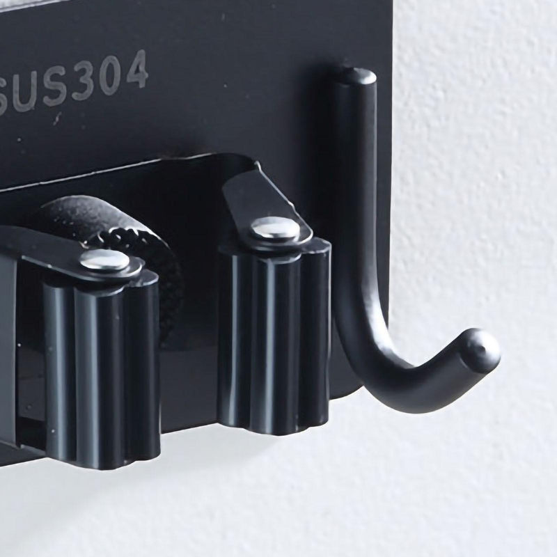 OutsideWorld Wandmontierter Mopp-Clip aus Edelstahl mit Klebeinstallation in Schwarz - Bild 2