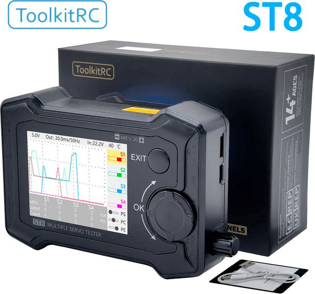 ToolkitRC ST8 2,4 Zoll TFT 8-Kanal Servo-Tester mit 4 unabhängigen Schnittstellensignalen in Schwarz - Bild 1