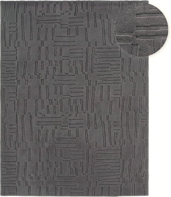 Moderner Teppich Tokko in Anthrazit mit geometrischem Design und High-Low-Effekt, B x T: 160 x 220 cm - Bild 1