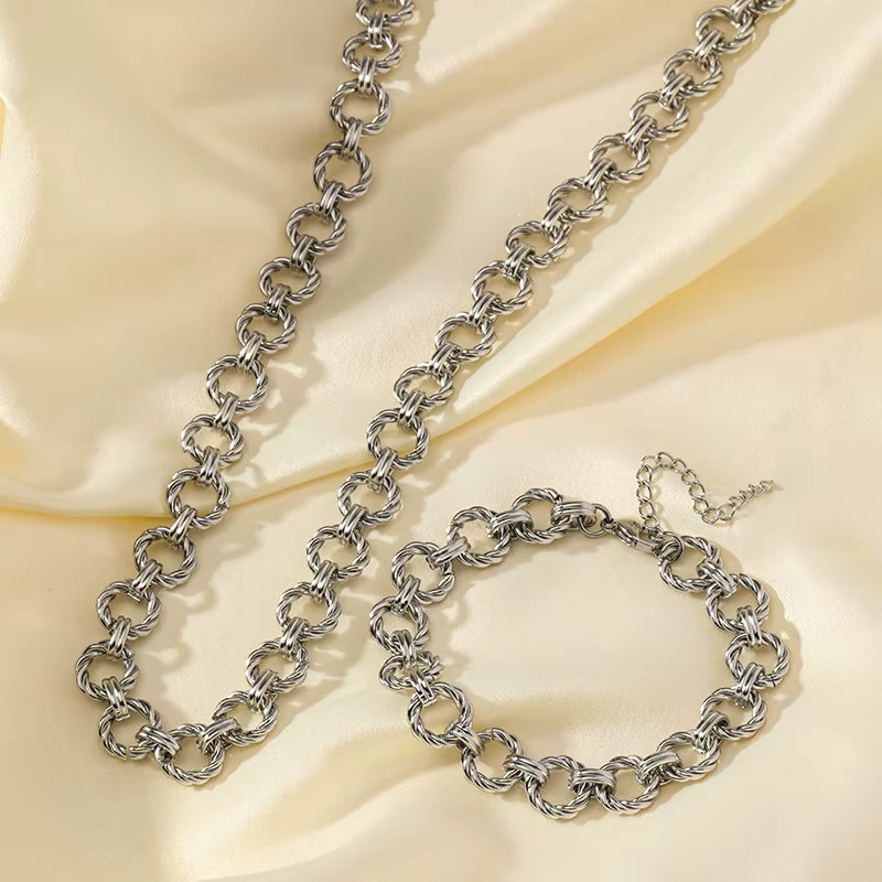 EILIECK Halskette und Armband Set, Edelstahl, Silber, Damen, Punk - Bild 4