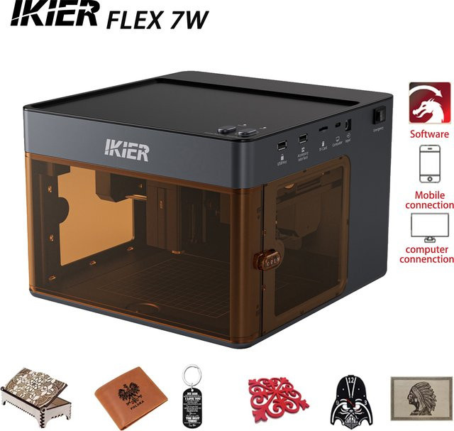 IKier Flex Mini Tragbarer Lasergraveur Klasse 1 in Schwarz mit 10000mm/min und 0,1mm CoreXY für Holz, Leder, Papier und Metall, kompatibel mit AtomStack - Bild 1