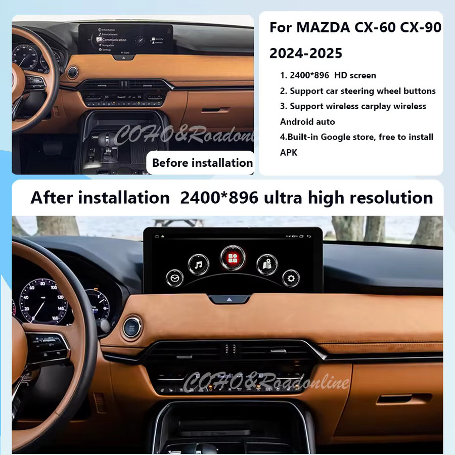 Roadonline Android 15 Multimedia-Player für Mazda CX-60 und CX-90 (2024-2025), 12,3 Zoll, 8-Kern, 8GB RAM, 256GB Speicher, Schwarz - Bild 2
