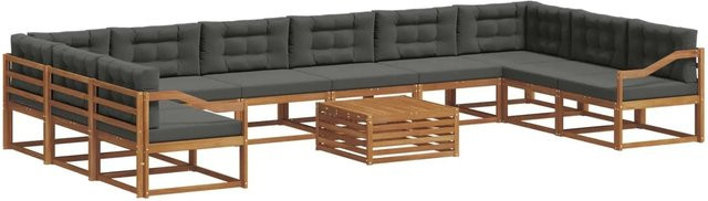 vidaXL Outdoor-Sofagarnitur aus Akazienholz in U-Form, 11-teiliges Set mit Kissen in Anthrazit und Natur - Bild 1