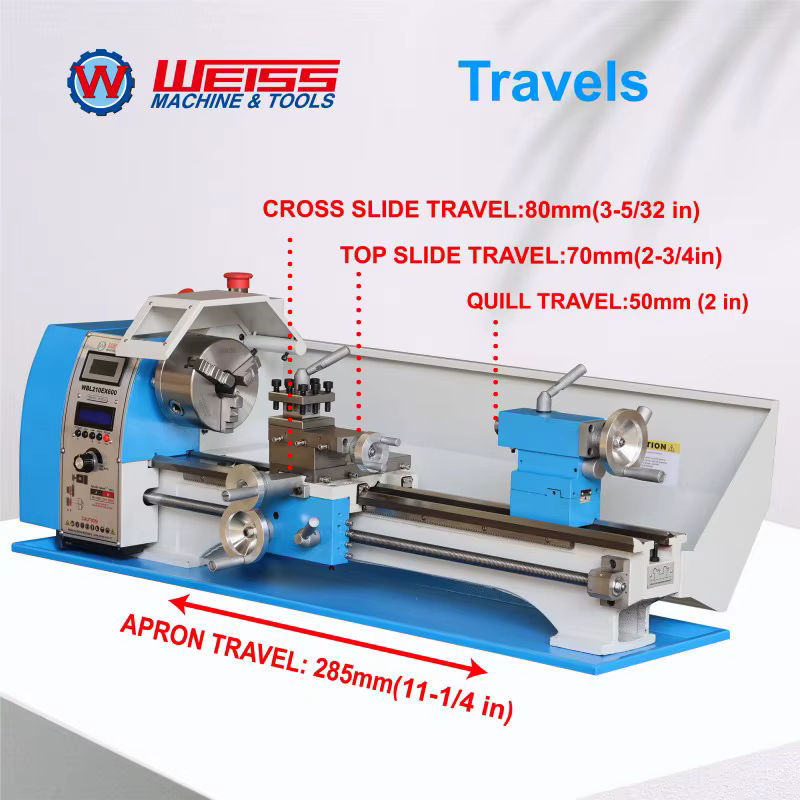 WEISS WBL210E Metalldrehmaschine in Weiß und Blau, halbautomatische Metalldrehmaschine mit Schneidgewinde, 38 mm Spindelbohrung und 1,1 kW bürstenlosem Motor - Bild 3
