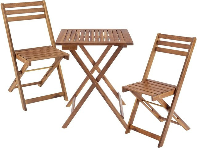 tectake Bistroset Sóller aus geöltem Akazienholz für 2 Personen, klappbar, Braun, B/T/H: 60 x 60 x 74,5 cm - Bild 1