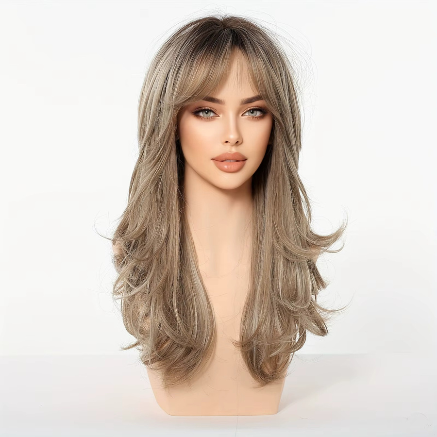 EASIHAIR Perücke, aschbraun Ombre, gewellt, mit Pony, synthetisch, Damen - Bild 3