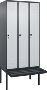 C+P Spind Classic PLUS Garderobenschrank mit Sitzbank, 3 Abteile, Schwarzgrau, B/T/H: 2120 x 900 x 815 mm - Bild 1