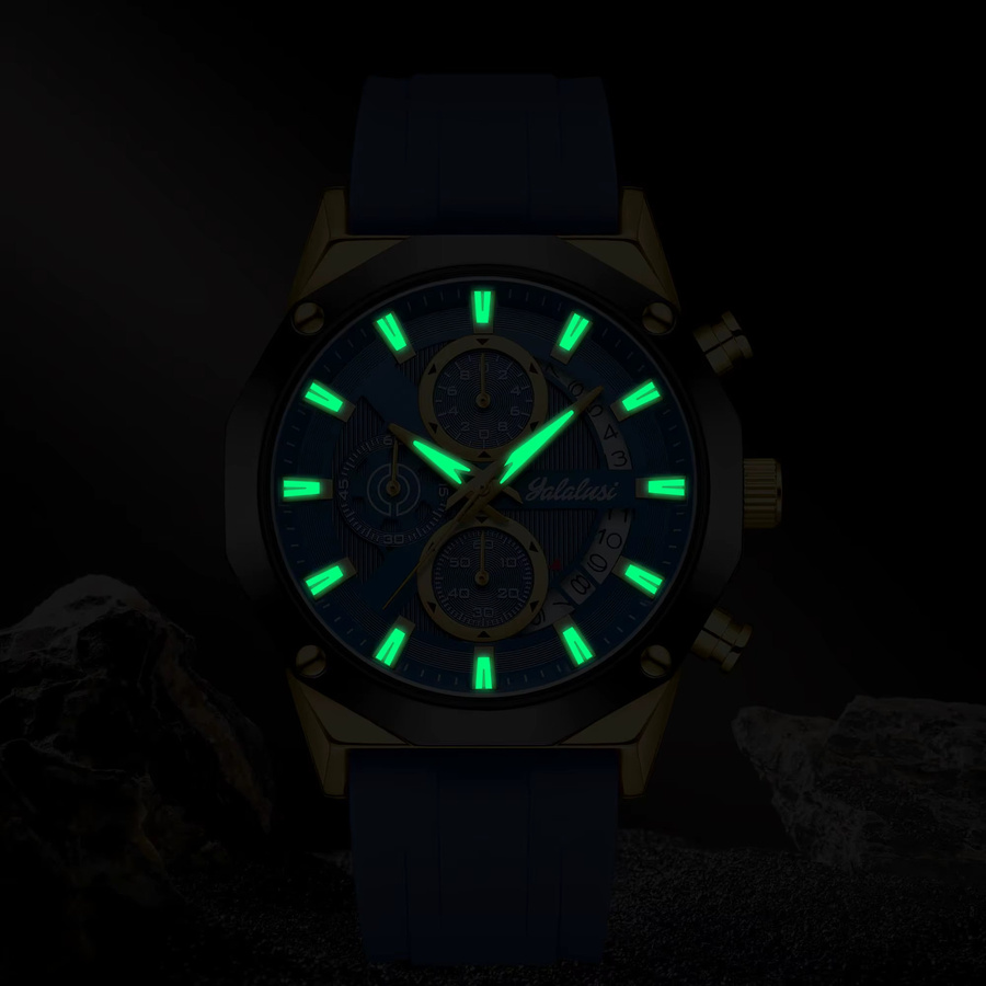YaLaLuSi Armbanduhr Quarz, Gold, Blau, Silikon, Herren - Bild 3