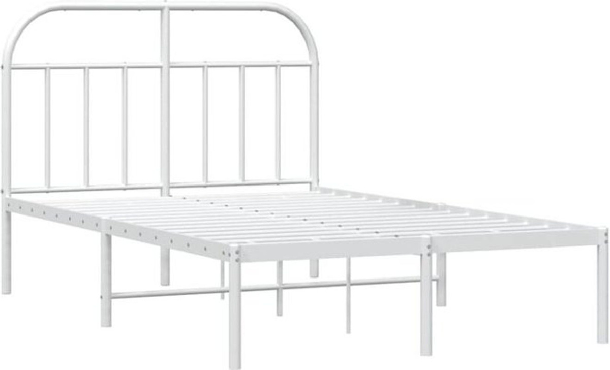 Vidaxl Metallbett mit Kopfteil in Weiß, klassisch und minimalistisch, B/T/H: 135 x 190 cm - Bild 1