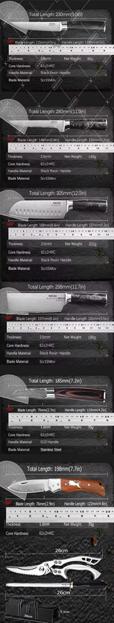 WXCOO 1-9-teiliges Küchenmesser-Set mit Santoku-Messer, Fleischbeil, professionellem Ausbeinmesser und Hühnerknochenschere inklusive Aufbewahrungsbox - Bild 3