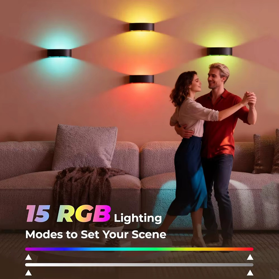 2 Stück UMEXUS Moderne LED-Wandleuchten in Schwarz mit Bewegungssensor, RGB Dimmbare Wandbeleuchtung für Auf- und Abwärts-Montage in Wohnzimmer, Flur und Schlafzimmer - Bild 2