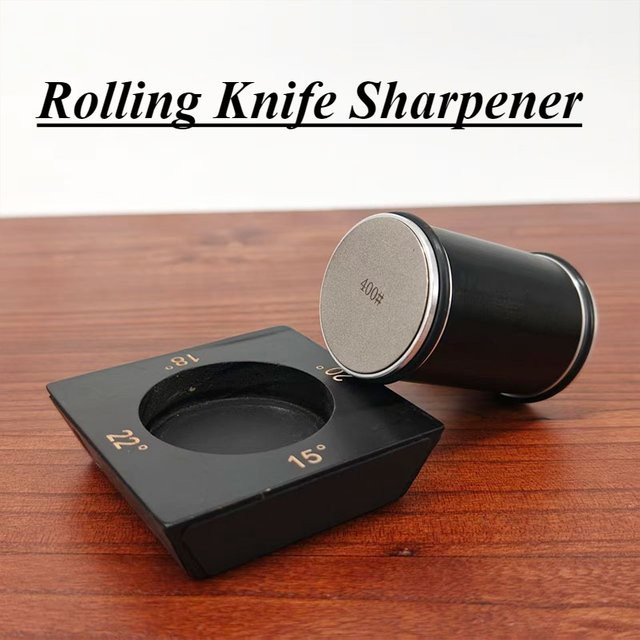 RSCHEF Rollmesser-Schärfer mit Magnetfuß aus Holz und Edelstahl in Schwarz für 15, 18, 20 und 22 Grad Winkel - Bild 1