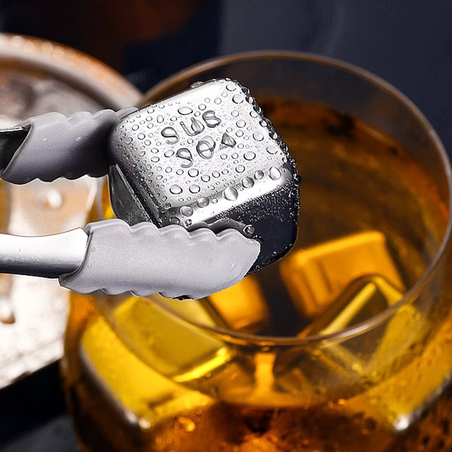 MYVIT 4-teiliges Edelstahl-Eiswürfel-Set in Silber mit Zange für Whiskey und Weinkühlung - Bild 5