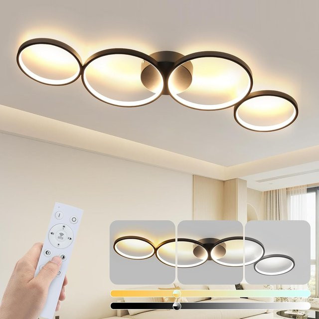 Cliheet 4-Ring LED-Deckenleuchte in Schwarz, modern, dimmbar mit Fernbedienung, 55 W, Durchmesser: 88 cm - Bild 1