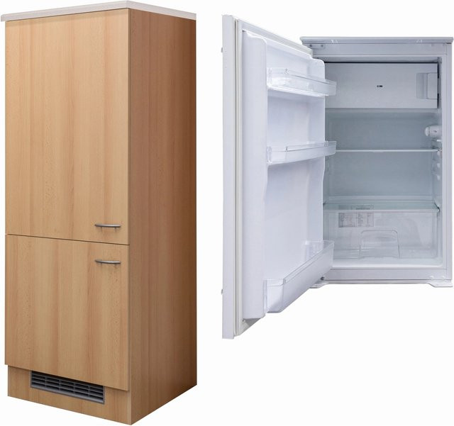 Flex-Well Exclusiv Kühlschrank-Umbau Nano mit PKM KS 120.4 E Kühlschrank in Braun mit Buchenoptik, H x B x T: 162 x 60 x 60 cm - Bild 1