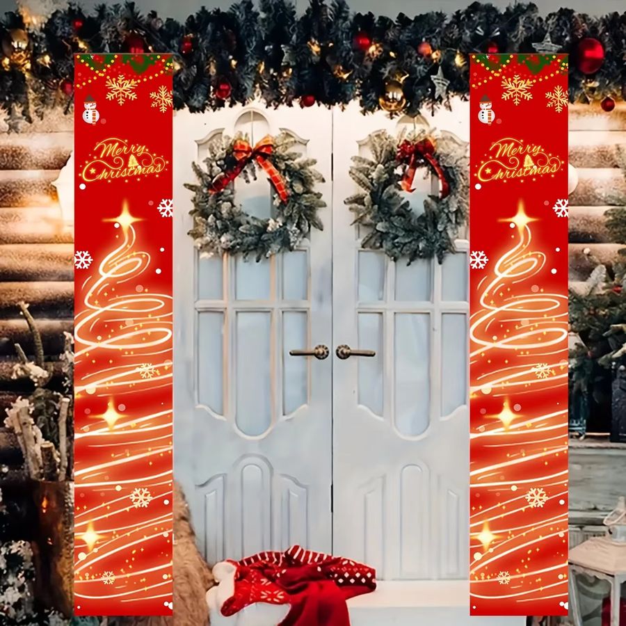 VIKAMA Weihnachts-Türbanner in Rot für Haustür und Veranda - Bild 3