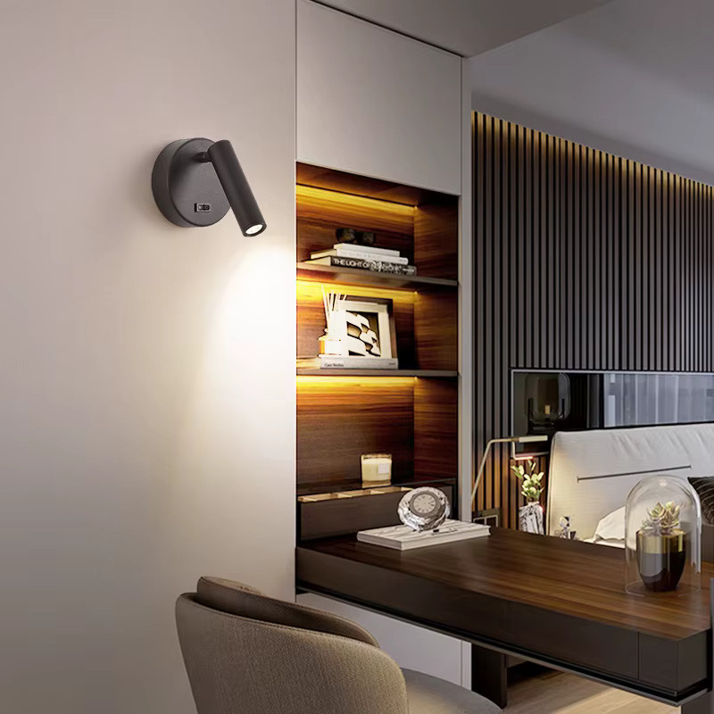 Homocean Moderne LED Wandleuchte aus Metall mit Schalter, Runde Leselampe für Schlafzimmer und Nachttisch, Schwarz oder Weiß, Verstellbar - Bild 3