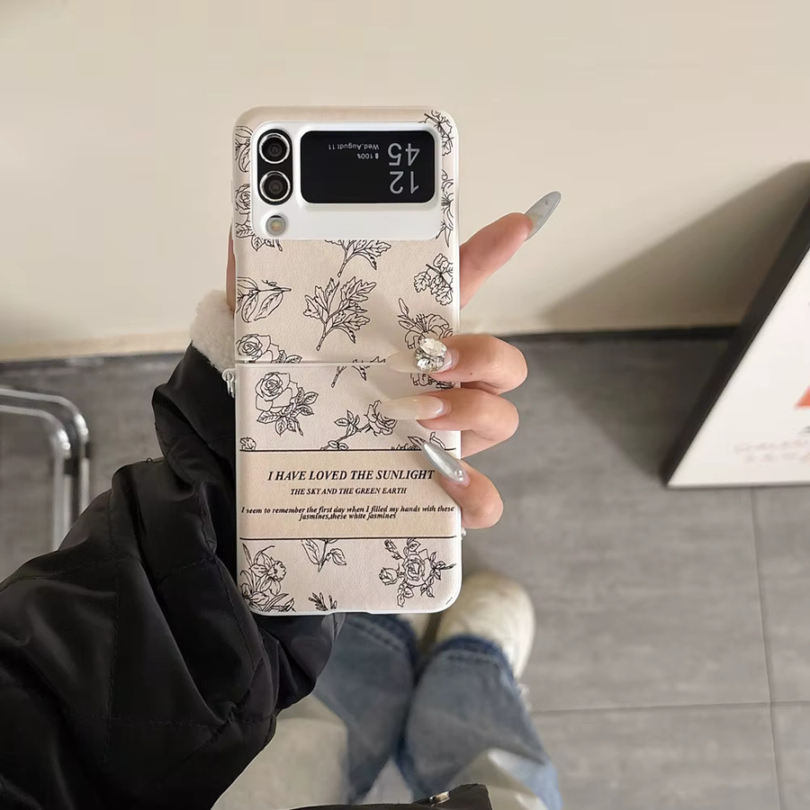 Samsung Galaxy Z Flip 6, Z Flip 5, Z Flip 4 und Z Flip 3 Crossbody-Handyhülle mit Trageband im Rose-Blumen-Design in Pink und Weiß - Bild 3
