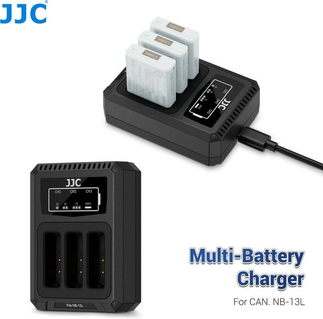 JJC USB Typ-C Kamera-Akkuladegerät für Canon NB-13L Akkus, Schwarz - Bild 1