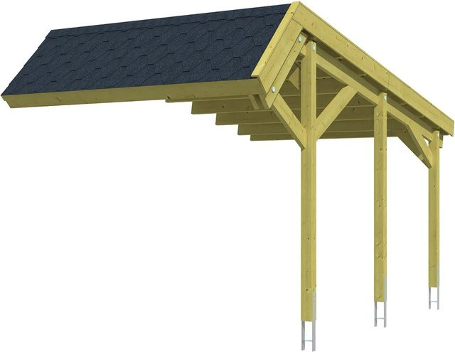 Skan Holz Carport Erweiterung aus Nadelholz in Grün mit schwarzen Schindeln B: 303 cm, L: 560 cm - Bild 1