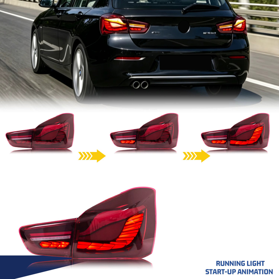 Voll-LED-Rückleuchten im Drachenschuppen-Design für BMW 1er 4er F32 F36 F20 LCI F21 M1 M4 in Rot, 2er-Set mit Plug-and-Play-Montage - Bild 4