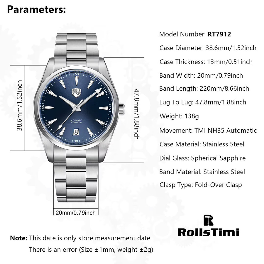 RollsTimi Armbanduhr, Automatik, Edelstahl, Blau, Herren - Bild 6