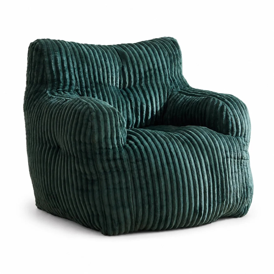 PXloue Einzelsofa Sitzsack in Grün mit Cordbezug und Memory Schaumstoff Flocken, B/T/H: 100 x 94 x 73 cm - Bild 2